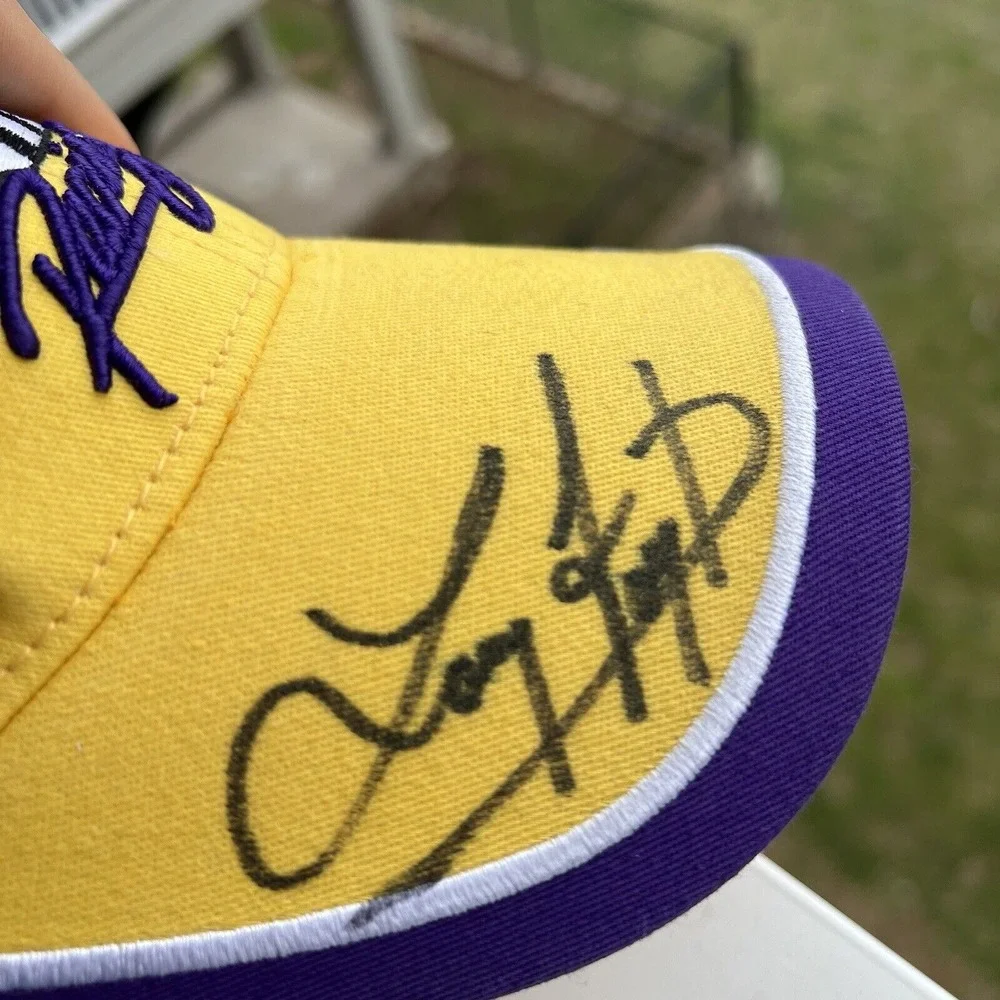 Autographed Nascar Hat Cap Purple Yellow Harrahs Racing Larry Foyt